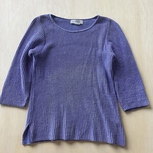 Vintage Concept Sweater Womens Small Purple Waffle Knit 3/4 Sleeve Crewneck USA